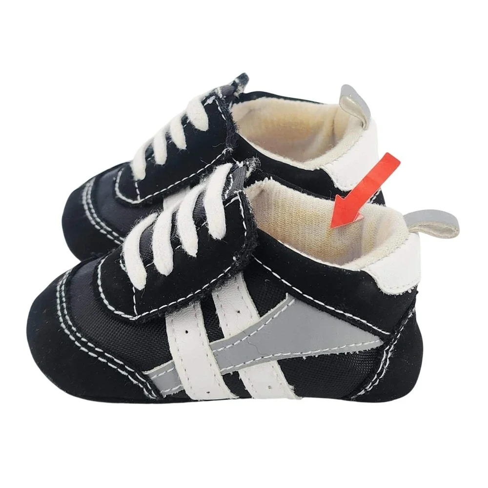 Baby Boy Soft Sole Sneakers Black White Athletic Crib Shoes‎ 6-9 Months
